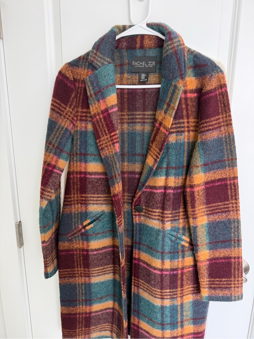 Rachel Zoe Multicolor Plaid Trench Coat - Teal, Burgundy & Mustard . Barely worn